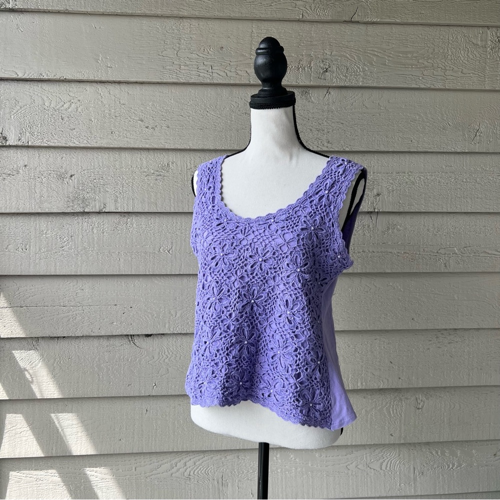 Vintage La SENZA Lavender Crochet Floral Tank Top